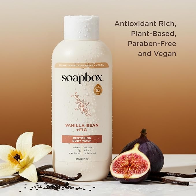 Soapbox Moisturizing Body Wash, Vanilla Bean & Fig Shower Gel - Hydrating Natural Body Wash with Shea Butter - Clean Ingredients Free of Harsh Chemicals, Sulfates, Parabens & Silicones - 2 Pack