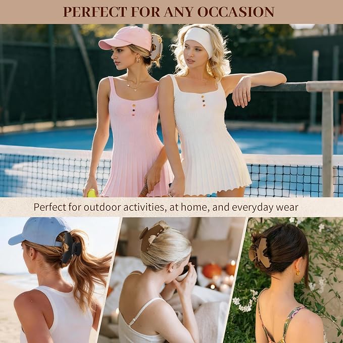 4 PCS Hat Claw Clip for Women - Hat-Friendly Claw Clip for Baseball Caps, Adjustable Trucker Hat Hair Clips for Thick Thin Hair, Large Hat Claw Clips for Gym Beach Holiday Outing, Brown