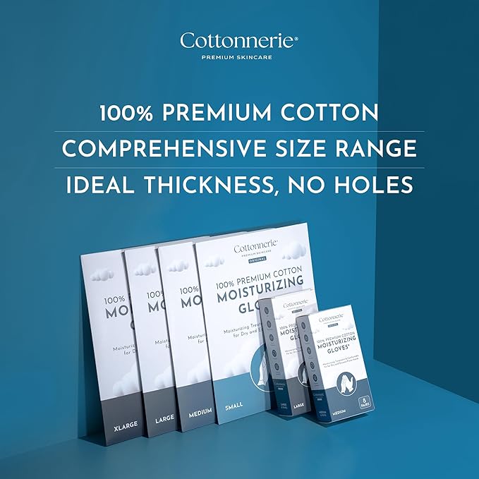 8 Pairs Cottonnerie Original Cotton Gloves for Dry Hands Sleeping, Moisturizing Gloves Overnight, Hand Moisturizer Gloves, Moisture Gloves for Dry Hands Overnight, Sleeping Gloves, Large