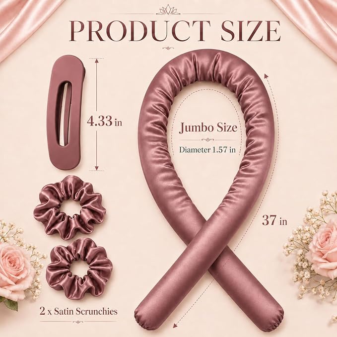 EnteromMuse Jumbo Heatless Curls Overnight Heatless Hair Curler Oversized Heatless Curling Rod, No Heat Damage Hair Curler for Voluminous Curls, Rollers & Curls Set with Satin Fabric(Brown, Jumbo)
