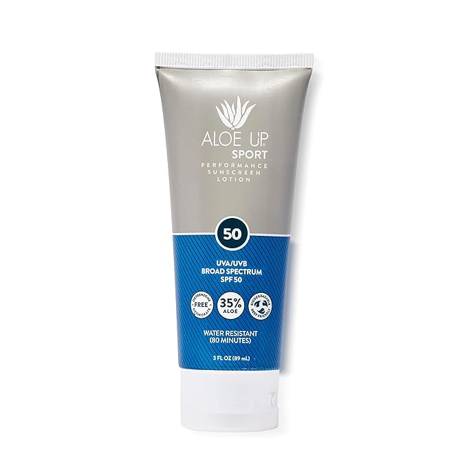 Aloe Up Sport Sunscreen Body Lotion SPF 50 – Broad Spectrum Sunblock With Aloe Vera Gel – Non-Greasy,Skin Sun Protection,No White Cast – Reef Friendly – Water Resistant 80 Minutes–Fragrance-Free–3 Oz