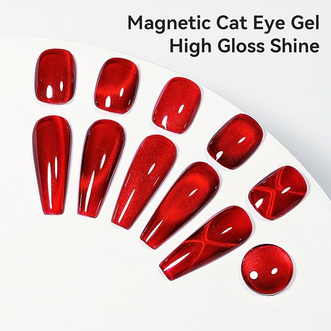 Cat Eye Gel Nail Polish, Red Glitter Magnetic Gel Polish UV Glitter Holographic, Cateye Gel Polish With Magnet Shimmer Manicure Salon DIY Home, 12ML