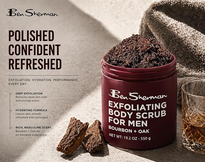Ben Sherman Exfoliating Body Scrub For Men with Shea Butter Vitamin A and C, Moisturizing Hydrating Body Scrub for Healthy Skin