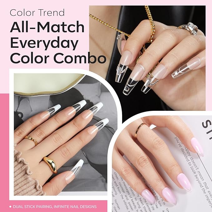 modelones Base Coat Builder Nail Gel, 2 Pcs Clear and Baby Pink Builder Nail Polish, 8-in-One Rubber Base Gel Polish Pastel Pink Color Strengthener Apex Building Extension LED Lamp Cured 10ml