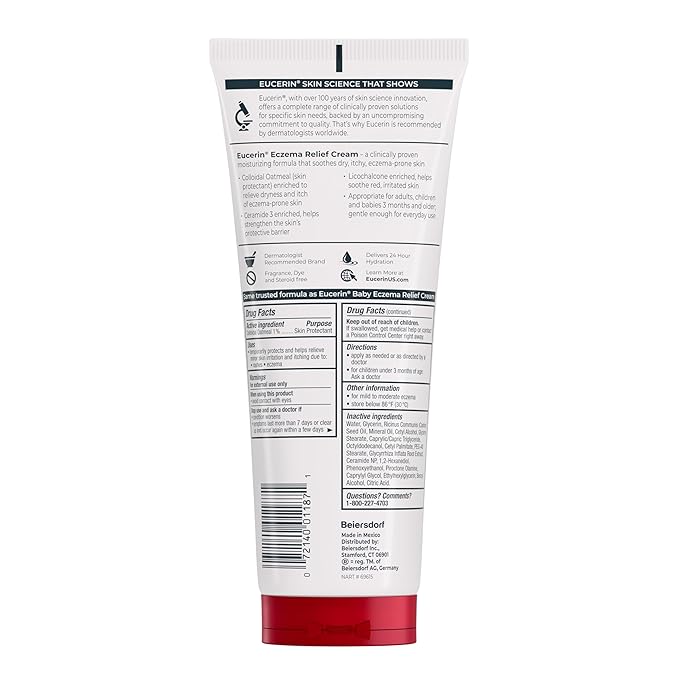 Eucerin Eczema Relief, Full Body Lotion, Moisturizing Eczema Cream with Colloidal Oatmeal (Skin Protectant) and Ceramide 3, 8 Oz Tube (Pack of 12)