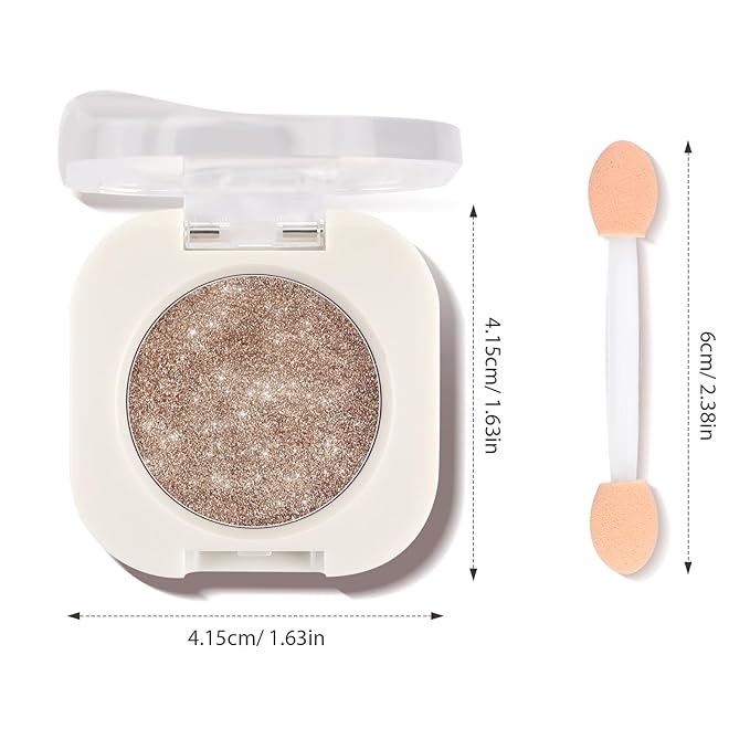 Champagne Pearl Glow Eyeshadow with Brush, Single Glitter Mini Eye shadow Palette, Silky Fine Subtle Shimmer for Old Women, Lightweight & Ultra-Blendable Formula for Daily Eye Glitter Makeup (#10)