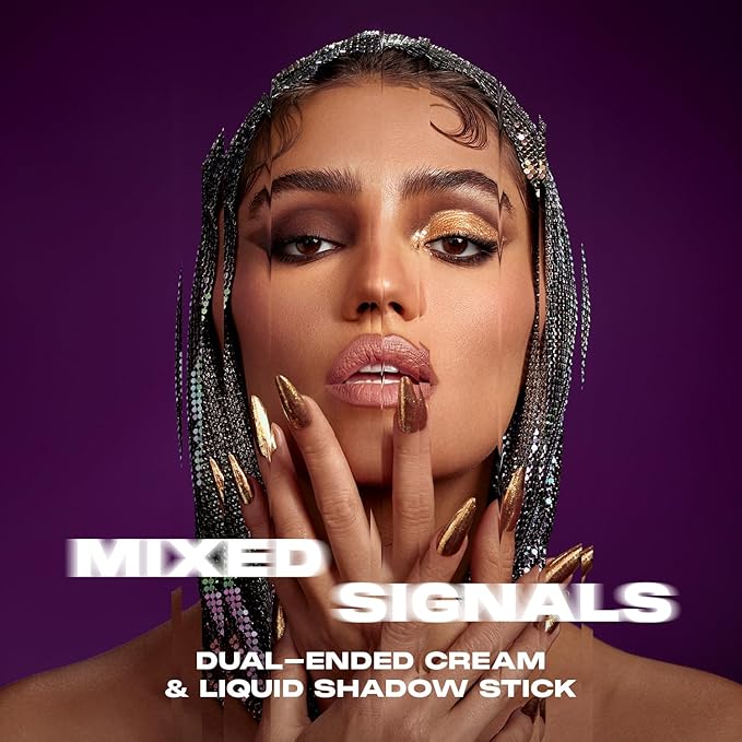 Morphe Mixed Signals Dual-Ended Eyeshadow Stick - Cream Eyeshadow Pigment & Chrome Liquid Flakes for Bold, Layered Eye Makeup Looks - Partner/Player (0.028 oz)