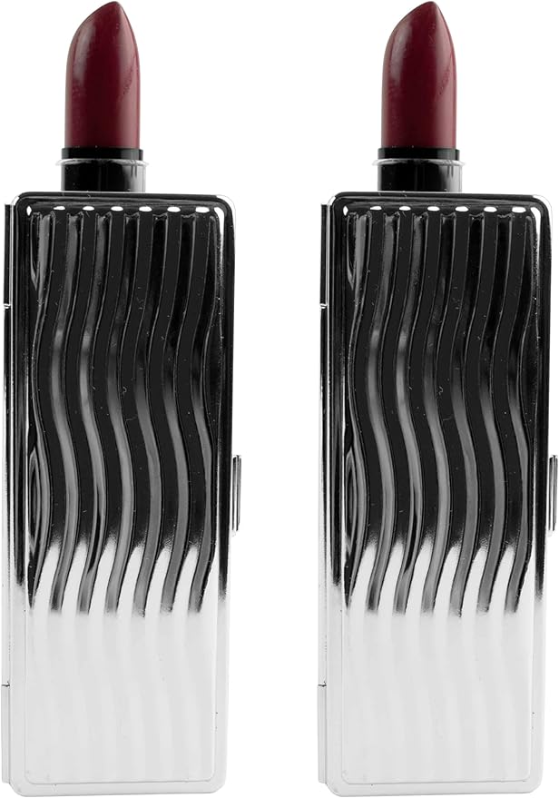 Stephanie Imports Set of 2 Rectangular Vintage Lipstick Cases With Glass Mirror (Silver Wave)