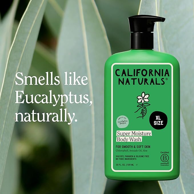 California Naturals Super Moisture Body Wash 2-Pack, Hydrating Shower Gel for Dry Skin, Mango Seed Butter, Avocado & Aloe, Sulfate, Paraben & Silicone Free, Naturally Scented Eucalyptus Breeze, 20 oz