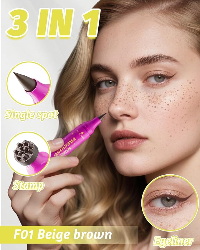 Upgrade Dual Ended 2-in-1 Faux Freckle Stamp Pen, Waterproof Fake Freckle Pen with Multi-Prong Freckles Stamp Head for Women to Easily Create Natural Long-Lasting Sunkissed Makeup