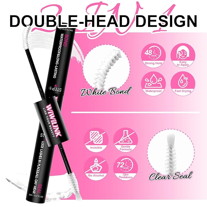 Lash Cluster Glue Lash Bond and Seal Waterproof, White Eyelash Glue for Eyelash Clusters Long-Lasting Eyelash Adhesive at Home（5ml+5ml）
