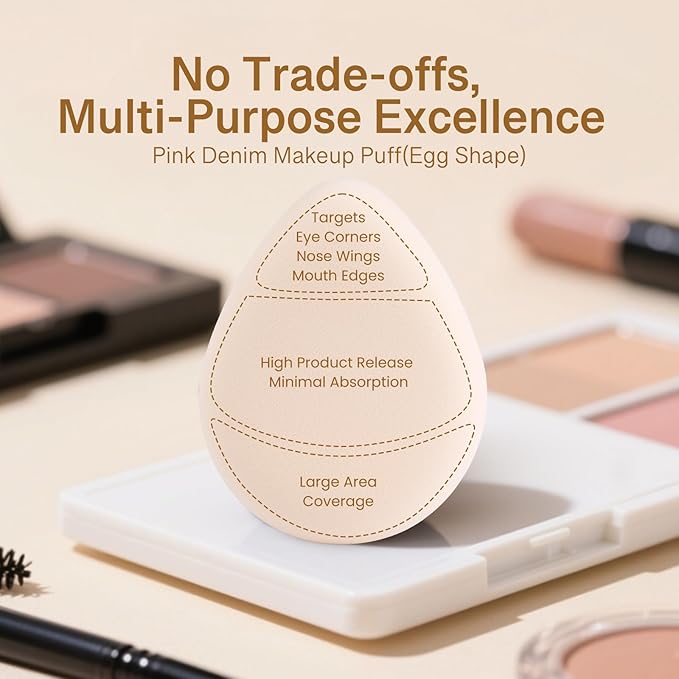 Momo's Workshop Pink Denim Makeup Sponges,Super Soft Blenders Sponge for Liquid Foundation Sponge,Large&Soft Yet Bouncy Rubycell,Egg&Flat Edge shape for Dry/Combination Skin,2pcs &Storage Case