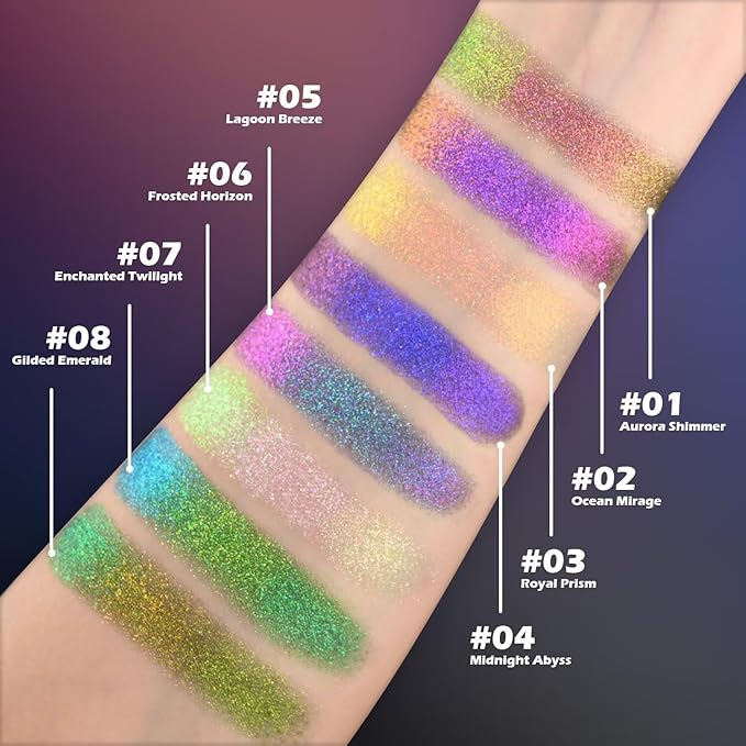 CHARMACY Multichrome Glitter Eyeshadow, Intense Pigmentation Chameleon Sparkling Eyeshadow, Bright Highlighter Duochrome Eye Make Up, Multi-Reflective Finishes Glitter Metallic Eye Makeup #02