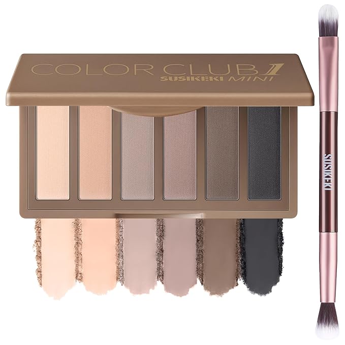 SUSIKEKI Neutral Nude Matte Eyeshadow Palette with Brush - 6 Colors Mini Travel Size, Highly Pigmented Taupe & Brown Smoky Eye shadow, Long Lasting Vegan Makeup Palette for Daily Use