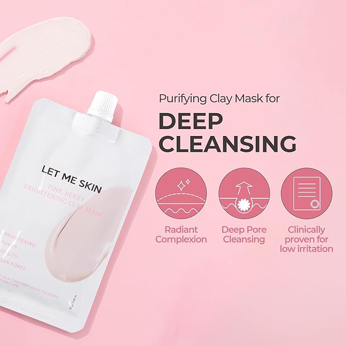 Pink Berry Clay Mask 70g – 10 Berry Complex, Deep Cleansing & Pore Care Wash-Off Facial Mask for Smooth, Radiant-Looking Skin
