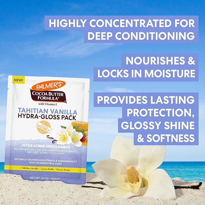 Palmer's Cocoa Butter Formula, Tahitian Vanilla Hydra-Gloss Pack, (2.1 Fl Oz), Nourishing Conditioner Treatment with Vitamin E & Acacia Honey for Shine, Smoothness & Frizz Control, All Hair Types