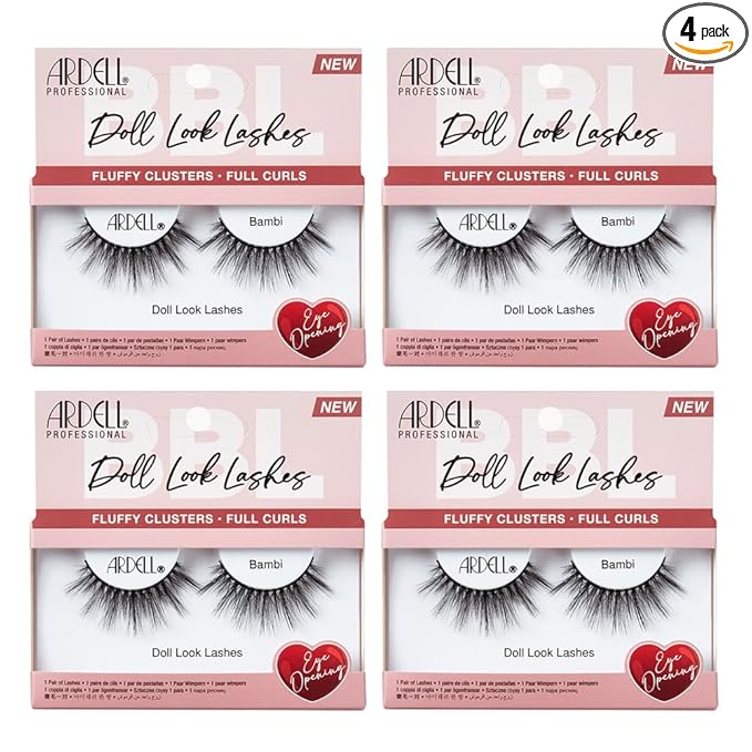 Ardell Doll Look Lashes Bambi – Fluffy Cluster Natural Look False Eyelashes, Full Curls for Big Eye Effect, Lightweight Reusable Wispy Lashes Strips, 4 Pack