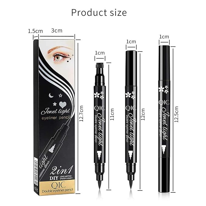 Go Ho Heart and Star Eyeliner Stamp Black Liquid Liner,2 PCS Waterproof Stamp Eyeliner Set,Double-Side Cat Eye Liner,Long-lasting Smudge-proof Eye Liner Makeup Tools