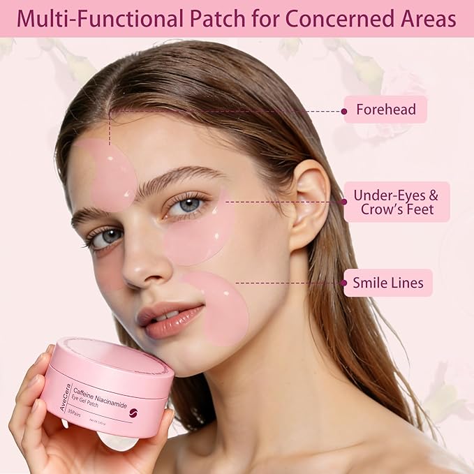 70Pcs Caffeine Peptide Under Eye Patches for Dark Circles Puffiness, Eye Masks with Rose Essence Hyaluronic Acid Niacinamide Anti Wrinkle & Fine Lines Hydrating & Cooling for Women