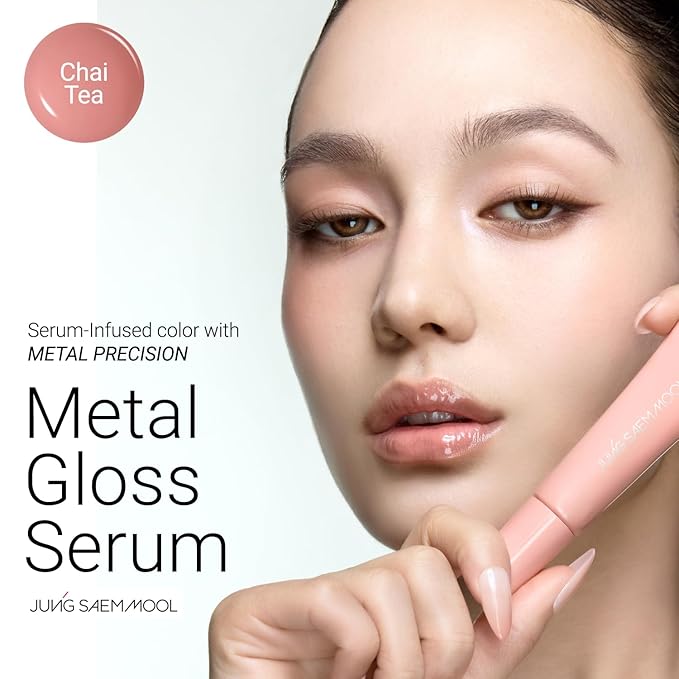 JUNG SAEM MOOL LIP-PRESSION Metal Serum Gloss | Hydrating Tinted Lip Balm with a Hygiene Precision Metal Applicator & Serum Infused Ingredients, Korean Lip Plumper Gloss (Special Set, Chai Tea)