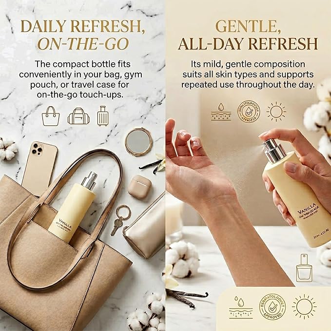 Vanilla on the Beach Hair and Body Mist, Vanilla Ocean Fragrance Spray, Lightweight Fragrance Spray, Warm Coconut & Vanilla Scent for Hair and Skin, Long-Lasting Summer Mist, 8.11 fl oz (1 Pcs)