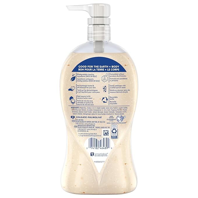 Softsoap Body Wash Pump, Coconut Butter Scrub, Exfoliating Body Wash, WHITE (Package May Vary), 32 Ounce (Pack of 2)