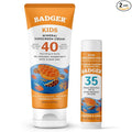 Badger Kids Mineral Sunscreen Combo, SPF 40 Cream + SPF 35 Kids Face Stick, 98% Organic Ingredients with Mineral Zinc Oxide, Water Resistant, Reef Safe Broad Spectrum, Tangerine & Vanilla Scent