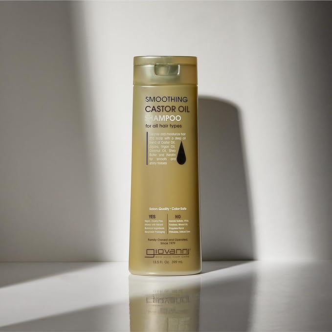 GIOVANNI Smoothing Castor Oil Shampoo - All Hair Types, Moisturize Hair & Scalp, Hydrate & Tame Frizz, Jojoba, Argan Oil, Coconut Oil, Shea Butter, Keratin - 13.5 oz