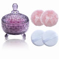 5 Pieces Large Body Powder Puff and Powder Container, Crystal Case for Dust Puff, Powder applicator with Box for Face and Body (Grey, Woven Pattern)