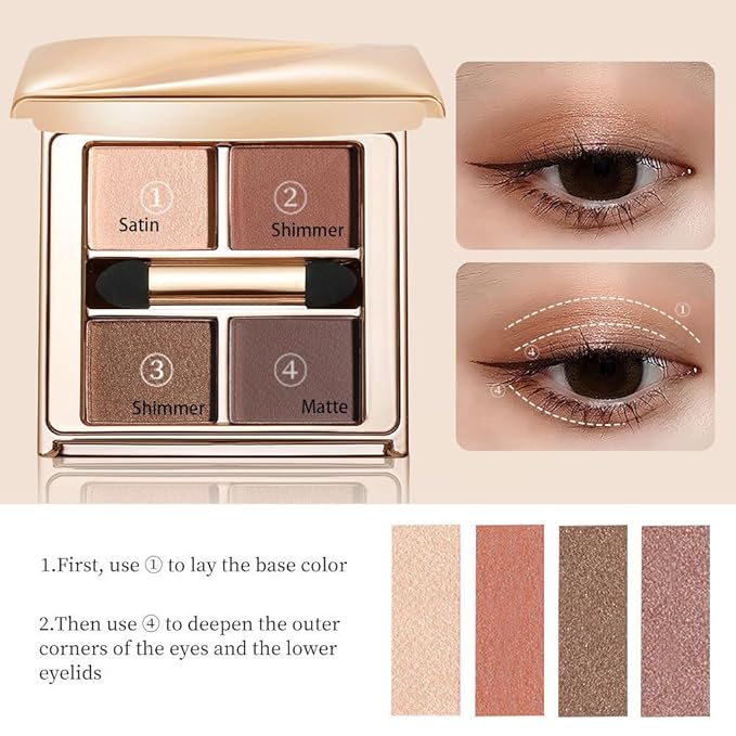 Warm Neutral Brown Eyeshadow Palette – 4 Matte & Shimmer Shades for Natural Everyday Makeup, Blendable Caramel & Mocha Tones, High-Pigment Long-Lasting Crease-Resistant Soft Glam Eye Shadow Kit