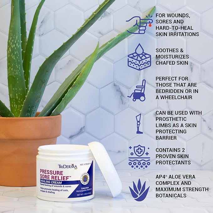 TriDerma Pressure Sore Relief Healing Cream Pack of (4) 4 Ounce Jars
