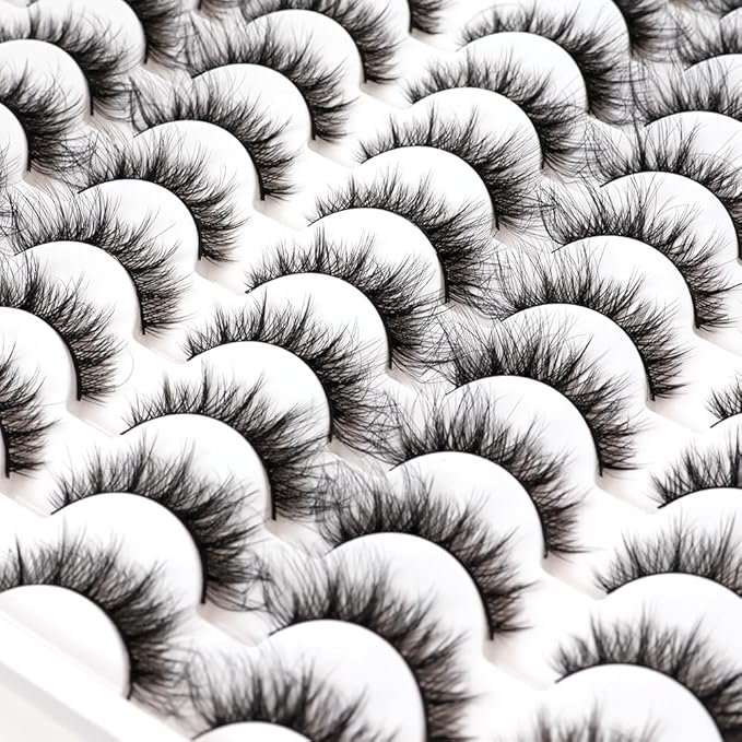 Azenlo False Eyelashes 48 Pairs Faux Mink Lashes 6-16 mm Wispy Lashes 3D Fluffy Cat Eye Lashes Pack Bulk Wholesale Strip Lashes(style 48-040)