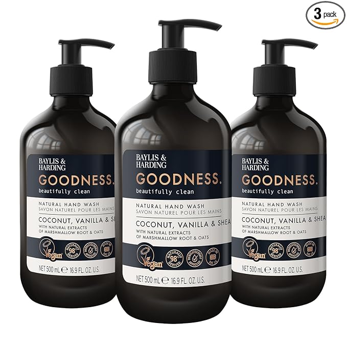 Baylis & Harding Goodness Coconut, Vanilla & Shea Hand Soap, 16.9 Fl.oz, Pack of 3 - Biodegradable Formula
