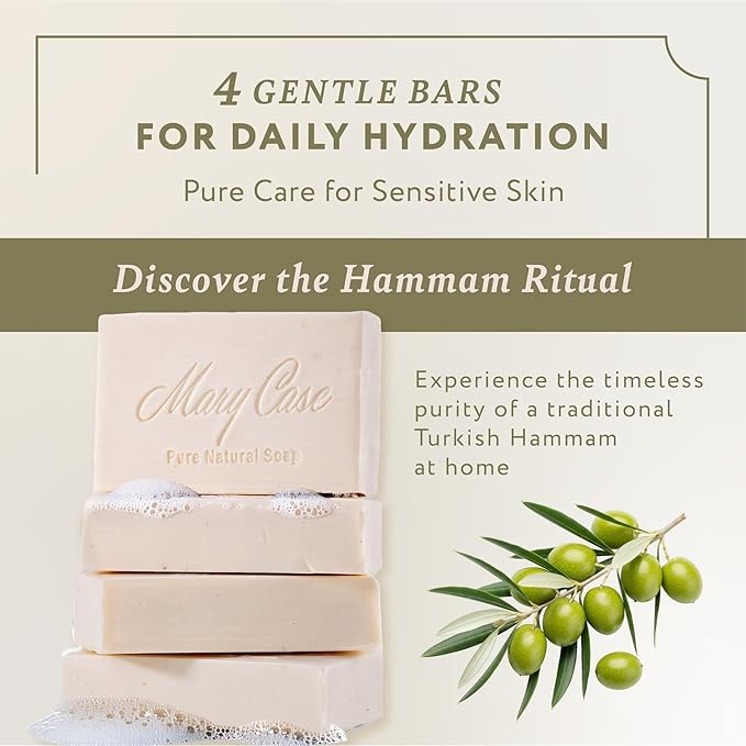 Mary Case Turkish Hammam Bar Soap Set of 4 | Traditional Bath Soap with Premium Olive Oil | Natural Bath Soap Bars for Men & Women | Softening, Purifying & Deeply Cleansing Skin