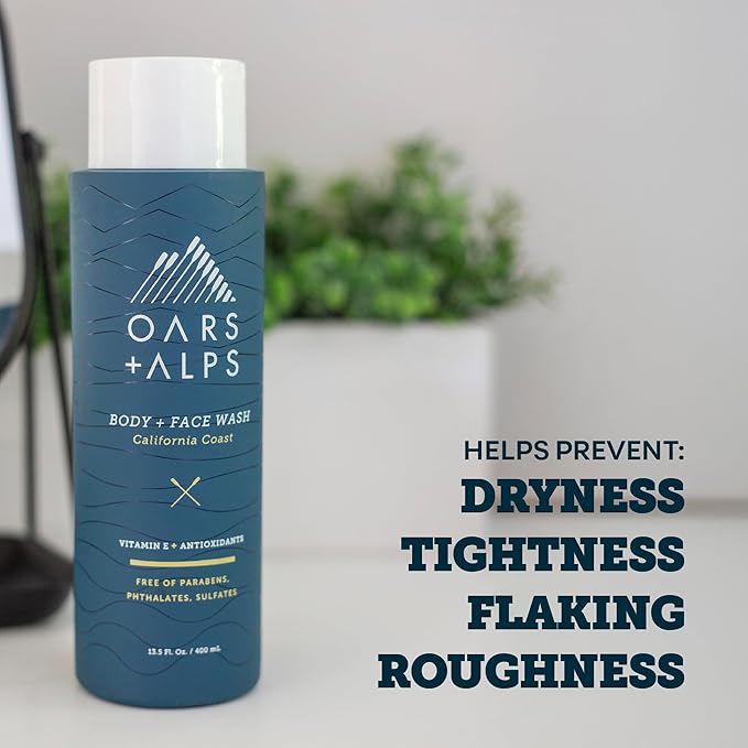 Oars + Alps Body Wash for Men, Mens Body Wash & Face Cleanser with Vitamin E & Antioxidants, Moisturizing, Paraben & Sulfate Free Cleanser, California Coast, 2pk