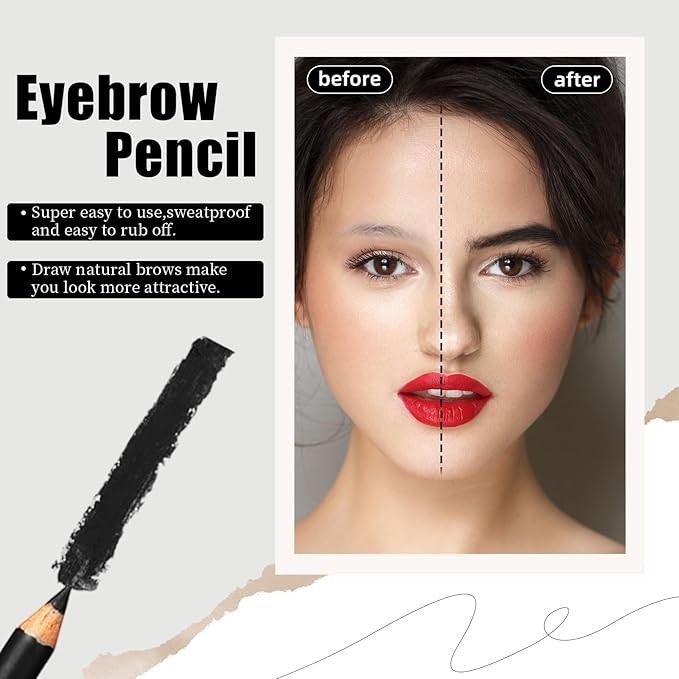 Go Ho 12 PCS Black Eyebrow Eyeliner Pencils,Sweatproof Eyebrow Pencil,Long-lasting Nice Color Eye Brow Gel Pen Makeup Brow Tint Sticks（Black）