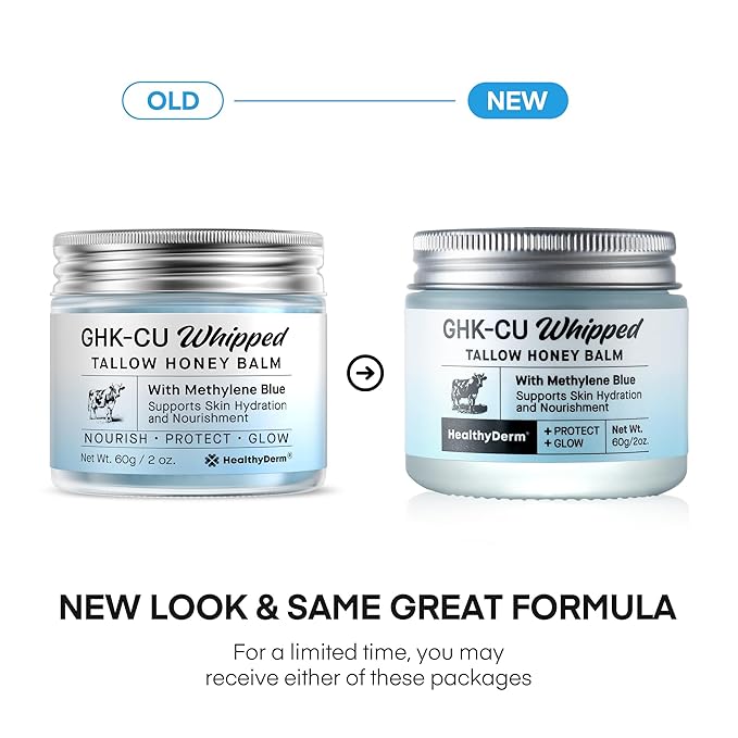 HealthyDerm Copper Peptides GHK-Cu Beef Tallow for Skin: Blue Balm with Methylene Blue, Manuka Honey & Vitamin E – Natural Face and Body Moisturizer for Mature, Dry & Sensitive Skin – 2oz