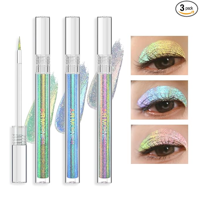 Multichrome Liquid Eyeshadow Set,3 Colors Multi-Dimensional Eye Liner Makeup,High Pigment Waterproof Metallic Eye Shadow,Ultre Fine Tip Glitter Eyeshadow (107+108+109)