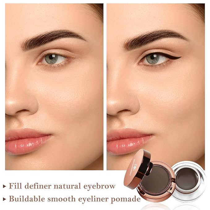 Cream Eyebrow Duo Kit, Brow Powder and Eyeliner Gel, Eye Brow Pomade Waterproof Highly Pigmented, Filler Thicker Brows, with Dual Head Brush