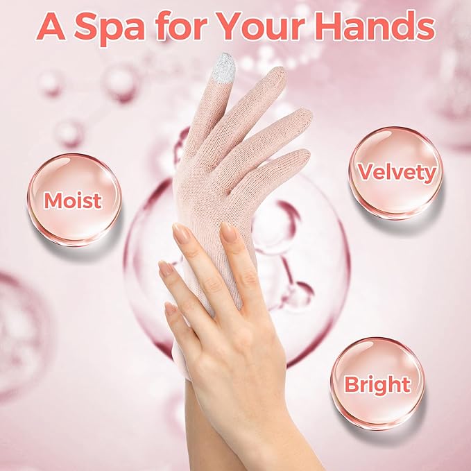 Donfri 6 Pairs Cotton Moisturizing Gloves Overnight Touchscreen Fingers for SPA Dry Hands Hand Care Day and Night Moisturizing (Medium-Pink)