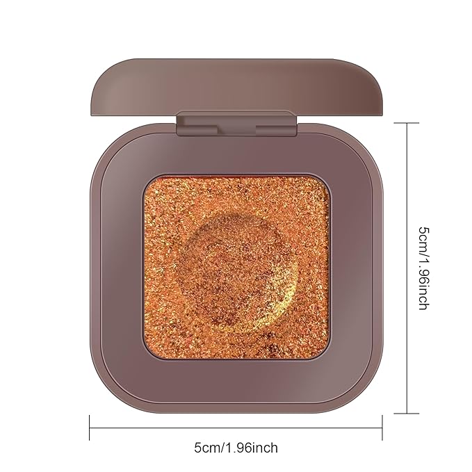 KYDA Chameleon Metallic Eyeshadow, Chrome Shimmer Eye Shadow Makeup, Smooth Pressed Powder Palette with Mirror, High Pigment Soft Eyeshadow, Lasting Glitter Eye Look, 10a Golden Orange
