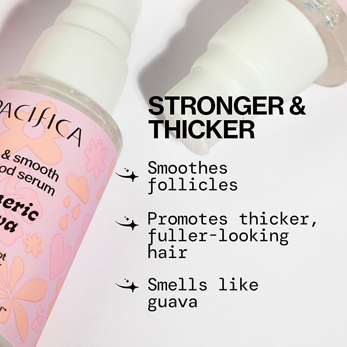 Pacifica Invisible Calming Hair Serum, Frizz Control & Hair Thickening Treatment - Turmeric & Guava Leave-In Scalp Serum with Peptides, Biotin & Caffeine 1 fl oz, Vegan & Cruelty-Free