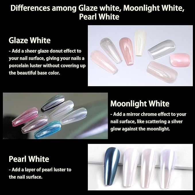Allstarry Glaze White Chrome Nail Powder Metallic Sheer Donut Effect Aurora Magic Nail Glitter Powder Transparent Glossy Powders Ice Aurora Dust for Nail Art Decoration Resin Craft