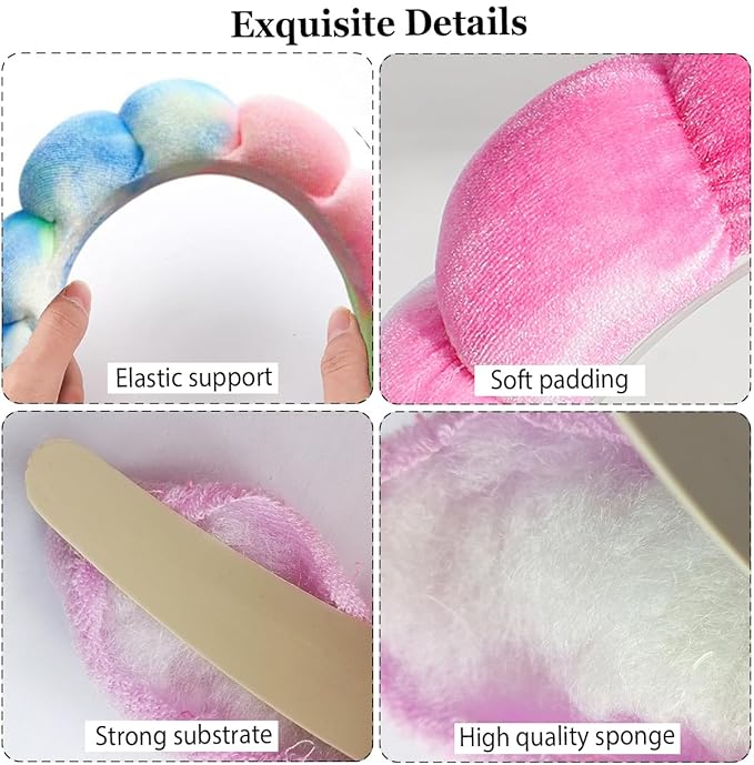 Spa Headbands Puffy Makeup Skincare Headbands for Washing Face or Facial, Terry Cloth Fabric Hairbands for Makeup Removal Shower Skin Treatment(Pink&Blue)