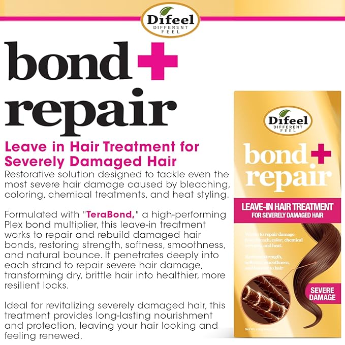 Difeel Bond & Repair Leave in Hair Treatment for Severely Damaged Hair 2.5 oz. - Deep Bond Hair Treatment, Bond Rebuilder for Hair Repair