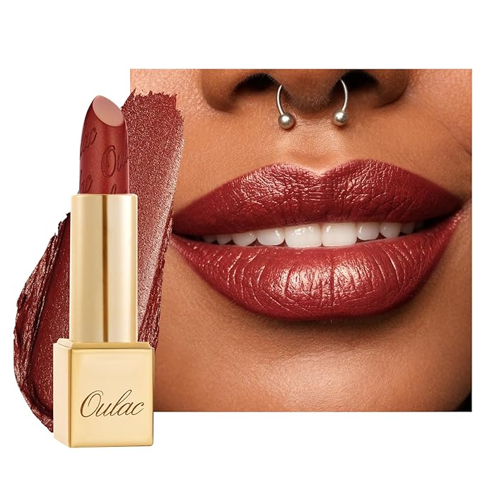 Oulac Matte Plummy Red Lipstick with Glow Metallic Finish - Vegan Lipstick for Women, Creamy Texture, Hydrating Clean Beauty Formula, High-End Magnetic Hook Design, GM13 Daring