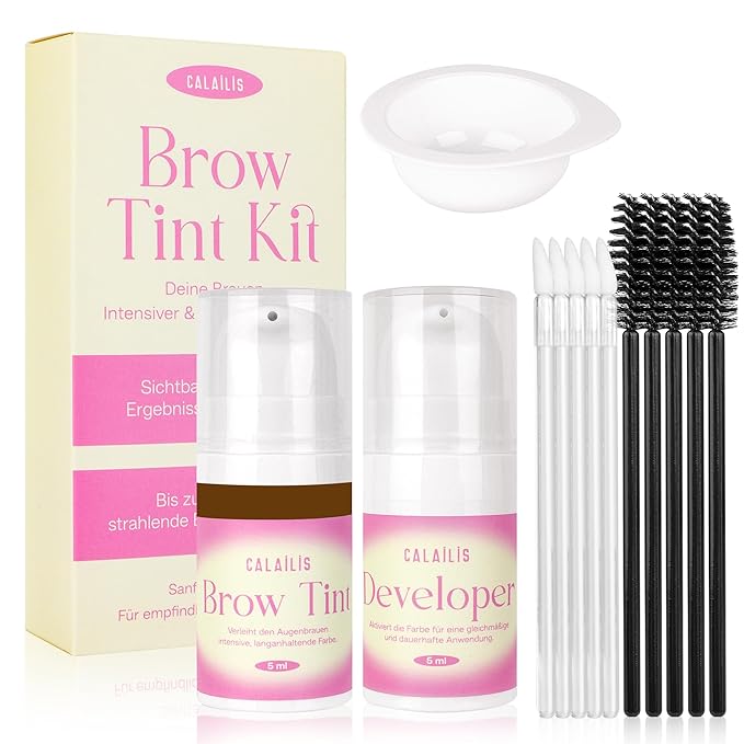CALAILIS Eyebrow Tint Kit, Eyebrow Color Kit with Natural Effects Long Lasting 6+ weeks, Waterproof Brow tint with Gentle Ingredients, Safe & Easy to Use for Salon & at Home (Brown)