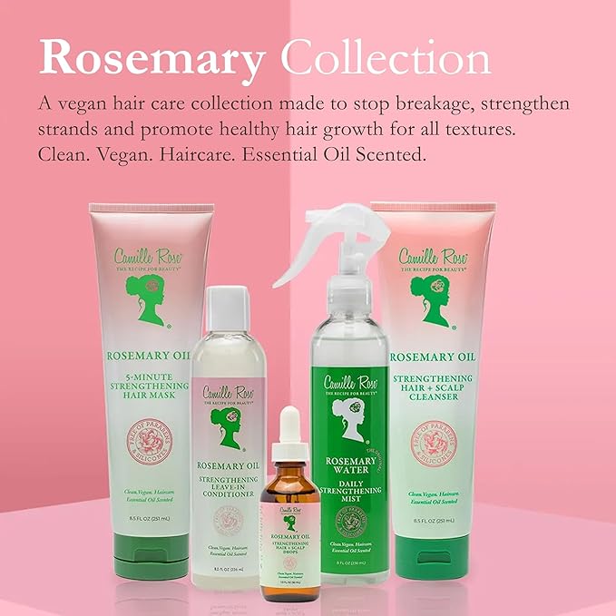 Camille Rose Hair Mask, Rosemary Oil – 5-Minute Strengthening Deep Conditioner for Refreshing Dry, Damaged Hair, Frizz Control, 8.5 Oz