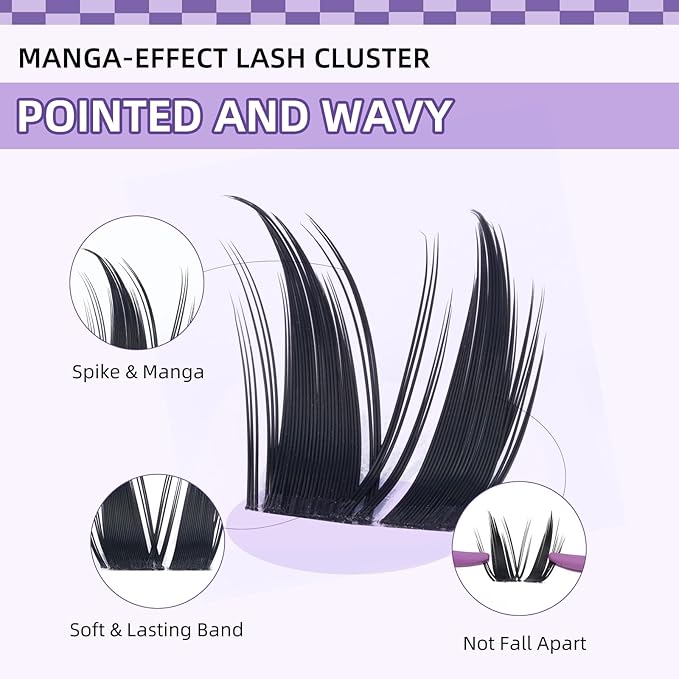 B&Qaugen Bunny Lash Clusters Manga Lashes CC Curl Wispy Natural Invisible Band Eyelash Clusters, Waterproof DIY Lash Extensions at Home, Wet Look for Cosplay & Daily Wear (Lash-Anime 05)