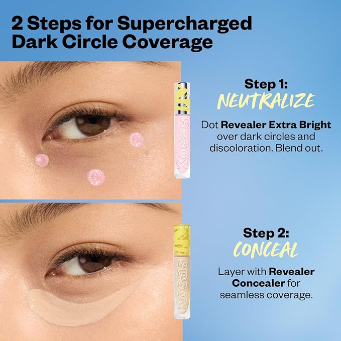 Kosas Revealer Extra Bright Color Corrector, Full Coverage Liquid Cream Under Eye Brightener, Makeup Base for Dark Circles Discoloration, Magic